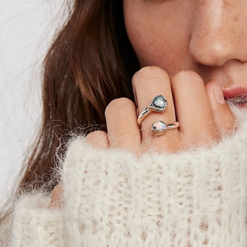 Free People Handcrafted Double Stone Wrap Ring